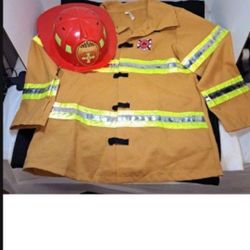 Firefighter Fireman Jacket and Hat Dress Up Costume Halloween Kids Size 4-6