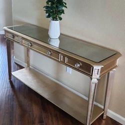 Gold Entry Table with Mirror on Top