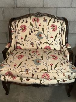 A pair of Vintage Antique French floral chairs
