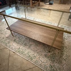 Glass Top Coffee Table / Cocktail Table - Wood and Gold Look