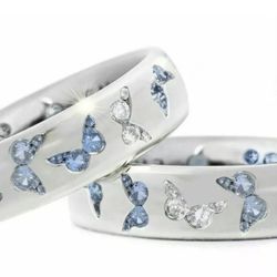BRAND NEW IN PACKAGE LADIES BLUE AND WHITE BUTTERFLY CUBIC ZIRCON TOPAZ & SILVER SPINNER RING SIZE 8