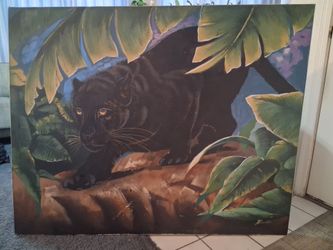 Large Black Panther Jungle Oil Painting on Canvas