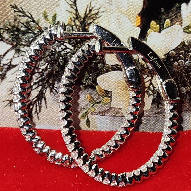 #2267, LAFONN'S EARRINGS 925 SILVER, SIMULATE DIAMONDS, 30 mm HOOPS