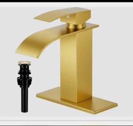 New Brushed Gold Waterfall Bathroom Faucet with Drain