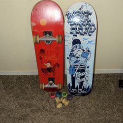 Complete Skateboard,Extra Deck, 2 Sets Of Wheels