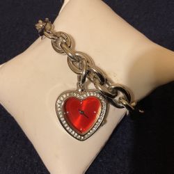 SilverTone Solid Link Chain GUESS Bracelet With Watch Charm And Rhinestones,by GUESS