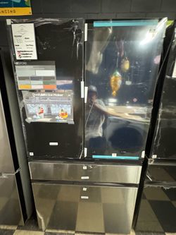Samsung Bespoke Refrigerator With Family Hub And Beverage Center In Charcoal Glass And Stainless Steel