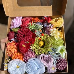 a Box Of Multicolor Artificial Flowers Roses Peonies Dahlias for Wedding DIY, Baby Shower, Bridal Shower, Birthday 