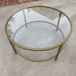 New 36” Round Glass Coffee Table w/ Gold Base