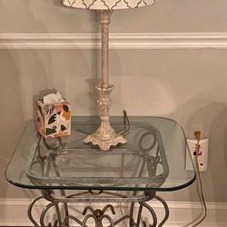 Glass End Table and Lamp