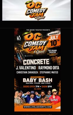 Amazing 2nd row Tickets to the OC comedy jam and concert Friday July 10 @ 7pm