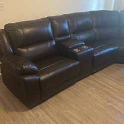 Brown leather sectional living room set