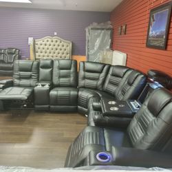 Seven Piece Sectional Sofa With Three Power Recliners And Three Power Headrest