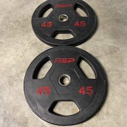 Pair of 45 lbs REP Fitness Rubber Coated Olympic 2” Weights - 90 lbs total