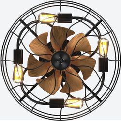 20 Inch 3 ABS blades Caged Ceiling Fan with Lights Remote Control, Samll Industrial Ceiling Fan with Reversible DC Motor for Indoor, Bedroom, Dining r