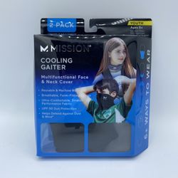 Mission Cooling Neck Gaiter Face/Neck Cover Youth Age 5+ Black/Charcoal 2-pack