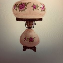 Tall Hurricane Table Lamp in Rose Over Beige