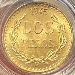 Mexico Dos Peso Gold Coin 22k Solid Gold 