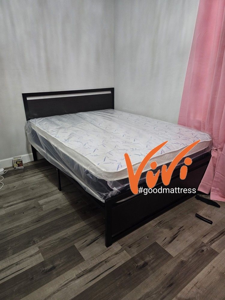 QUEEN PILLOW TOP MATTRESS WITH BOX SPRING 2PC. BED FRAME ISN'T AVAILABLE