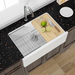 Miuara 30" x 20" Farmhouse Workstation Kitchen Sink White Fireclay