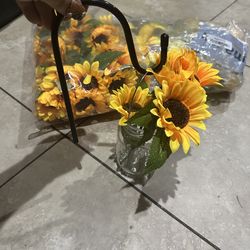 Wedding sunflower decor jars, hangers & sunflowers complete set