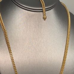 18k Box Link Chain And Bracelet 