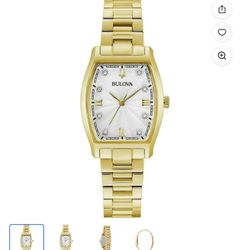 Bulova Diamond-Accented Gold-Tone Steel Silver Dial Quartz Ladies Watch 97P148