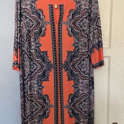 Flamingo Pink Paisley Tunic Dress 3/4 Sleeve.