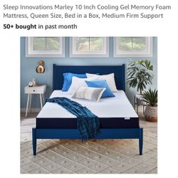 Sleep Innovations Marley 10 Inch Cooling Gel Memory Foam Mattress, Queen Size, Bed in a Box, Medium Firm Support 50+ bought in past month