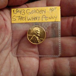 Rare And Vintage 1943 Golden Steel Wheat Penny, World War Two Era Coin. 81 Years Old And Looks Great!