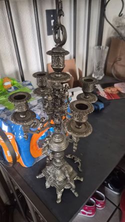 Ornate Bronze-Tone Candelabra Candleholder