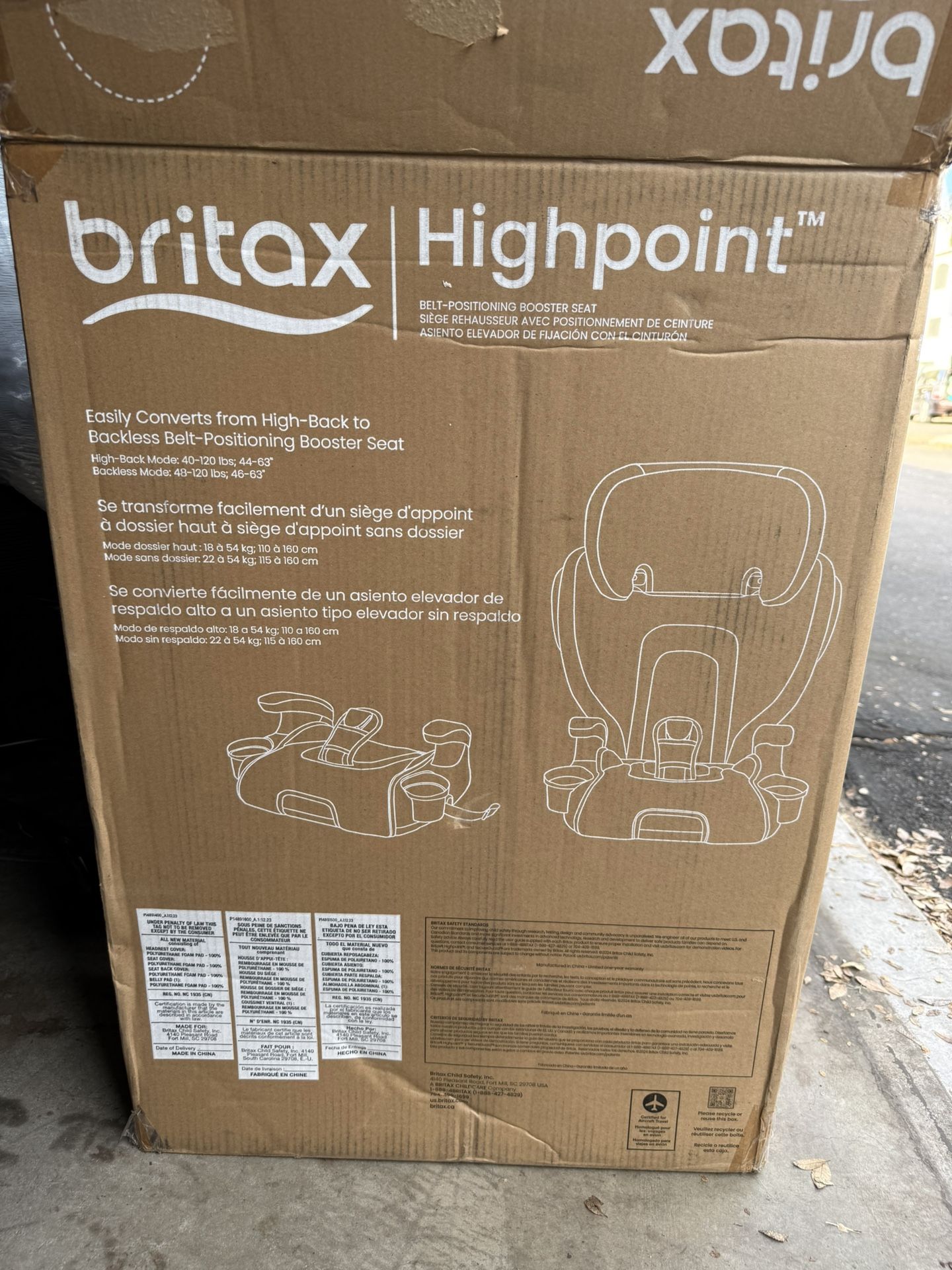 Brand New Britax Highpoint Booster Car Seat