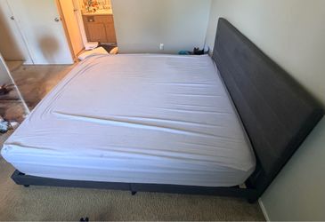 dark gray upholstered king size bed frame
