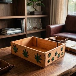 Custom Laser-Engraved Wooden Storage Crate Upcycled Wine Box