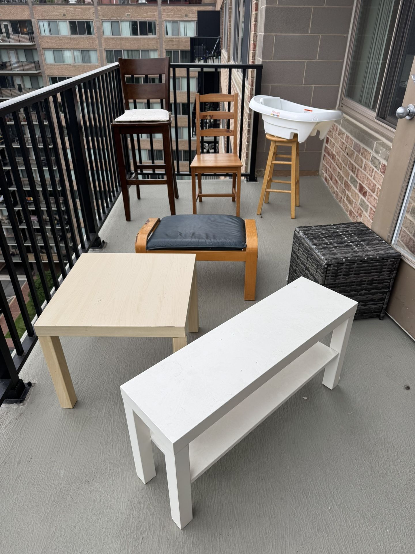 Set Of Furniture. Includes chairs, tables, and a baby bath seat.