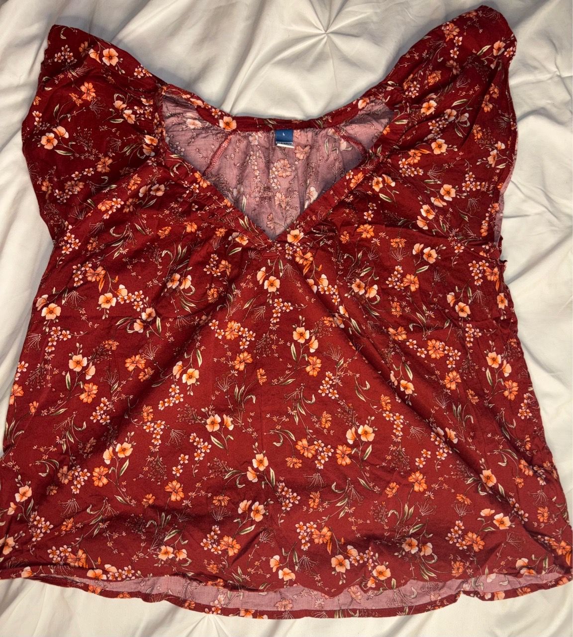 Old Navy L Burgundy Floral Flutter Sleeve Top Size Large for Sale in ...