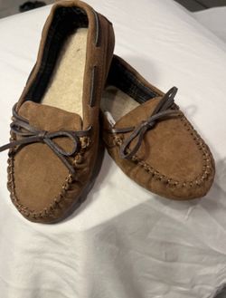 Kids Size 13 Moccasin Slippers Brown Fleece Lined Cozy