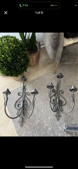 Antique Metal Made In Spain Wall Sconces 3 Light Mid Century