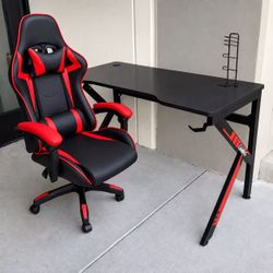 New In Box 47x24x30 Inch Tall Gaming Gamer Desk Table With Office Computer Gaming Chair Black And Red Accent 