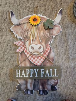 Happy Fall Highland Cow Wall Sign