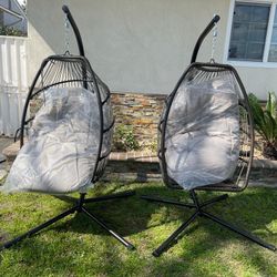 Pair Of Brown Color Hanging Egg Chairs
