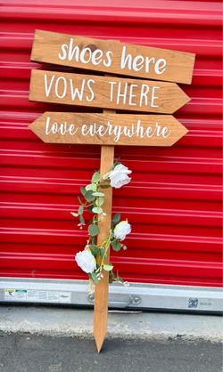 Shoes Here, Vows There, Love Everywhere Beach Wedding Sign with Stake!