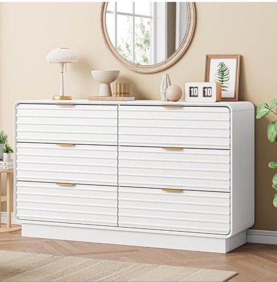 6 Drawer Dresser for Bedroom,54" Wide Modern Dresser Drawers with Storage,