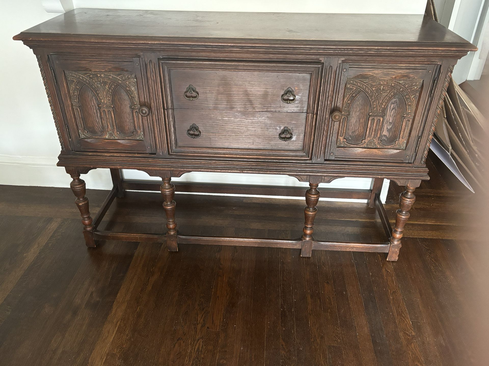 Antique Oak Sideboard Buffet Cabinet