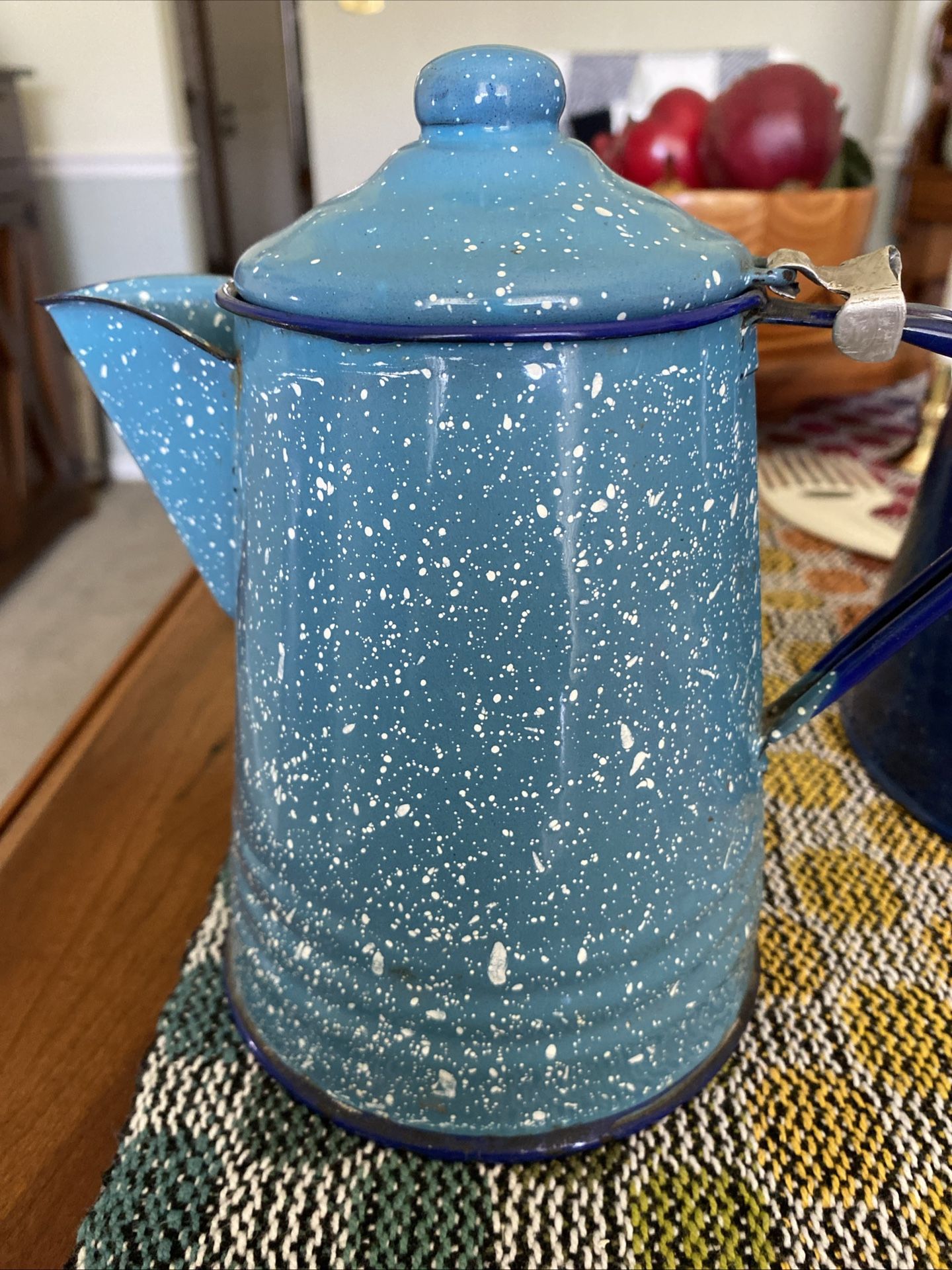 Old aggit Wear. Small Coffee Pot And A Blue With white Sp