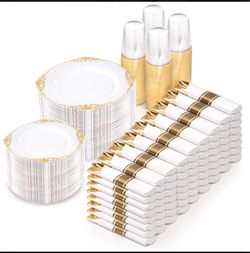 Gold Rim Disposable Party Tableware Set