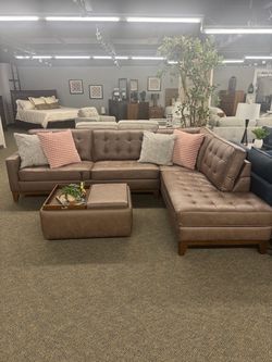 Contemporary brown leather sectional sofa couch