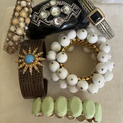 Lots Vintage Cuff Bracelets With Beads And Rhinestones 