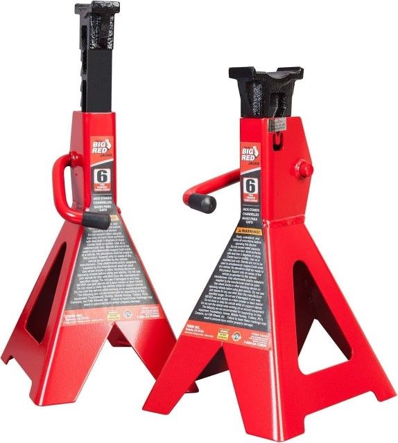 BIG RED Torin 6 Ton Steel Jack Stands: Heavy Duty Car Jack Stand, for Sedans and Cars - Red, 1 Pair