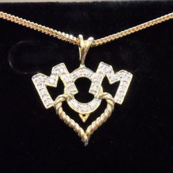 MOTHERS DAY SPECIAL 10K GOLD MOM DIAMOND HEART PENDANT WITH CHAIN